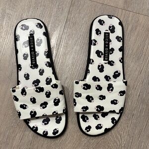 Alice + Olivia Cream and Black Graphic Slides size 6 worn ones
